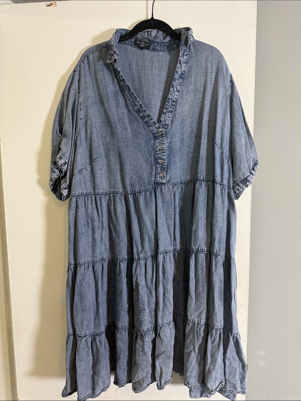 Velvet Heart Washed Chambray Tiered Midi Dress - Blue